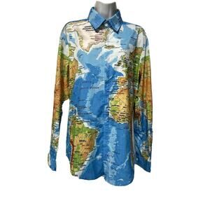 bi fang map button up long sleeve shirt Size S